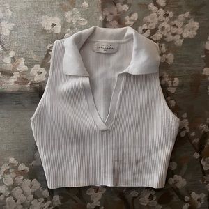 American Threads White Collard Crop Top